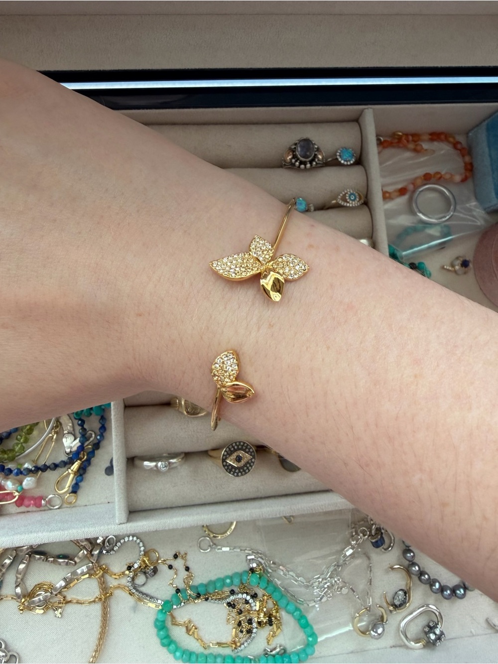 Gold Floral Pave Cuff Bangle